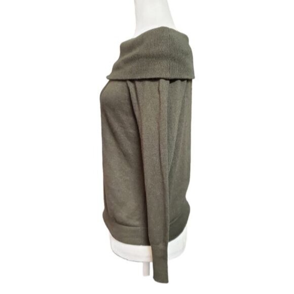 DKNY Womens Knitted Top Size Small Olive Green Long Sleeve Off-Shoulder Sweater - Picture 3 of 8